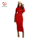 Nadafair Turtleneck Long Sexy Bodycon Dress With Long Sleeves