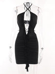 Hollow Out Ruffle Sexy Mini Halter Backless Bodycon Party Dress - Alt Style Clothing