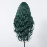 Dark Green Long Curly Wig with Bangs – 28-Inch Wavy Synthetic Hair