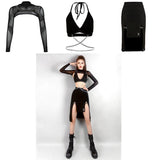 Women Punk Style High Waist Skirt Dark Academia Black Skirts Hip Hop Mall Goth Streetwear Split Ruched Midi Skirts Clubwear 2021 - Alt Style Clothing