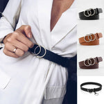 Double Ring Waist Belt PU Leather Metal Buckle