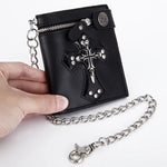 Cool PU Leather Punk Gothic Skull Cross Clutch Wallet with Chain