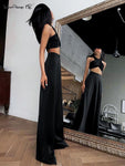 Classy Women High Waist Floor-Length Satin Trousers - Alt Style Clothing