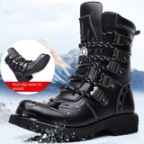 Rev up Your Style with Leather Motorcycle Mid-calf Military Combat Gothic Belt Punk Boots