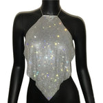 Glitter Crystal Diamonds See Through Backless Tank Top