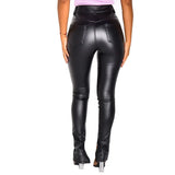 High-Waisted Black PU Leather Pants – Slim Fit with Push-Up Effect