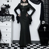 Gothic Dark Aesthetic Vintage High-Waist Trumpet Dress – Elegant Nightclub Flair