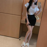 Elasticity Black One-step High Waist Tight Mini Skirt - Alt Style Clothing