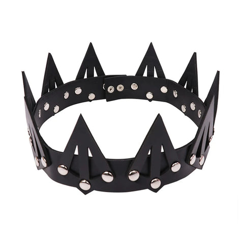 Vintage Black Gothic Leather Crown Headband