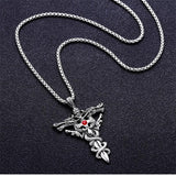 Gothic Double Dragon Cross Sword Pendant Necklace - Alt Style Clothing