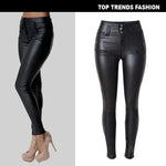 High-Waisted PU Leather Push-Up Skinny Pants – Stretchy and Form-Fitting Punk Style