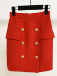 Career Skirt Metal Lion Buttons Embellished Mini Skirt - Alt Style Clothing