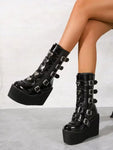 Gothic Punk Mid-Calf Platform Boots – Bold Style with Rivet Detailing