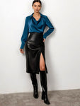 Sexy Midi Leather Skirt Solid High Waist - Alt Style Clothing