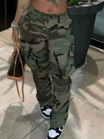 Stay Comfortably Stylish with our Camo Cargo Streetwear Sweatpants High Waist Pockets Pencil Pant