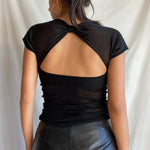 Deep V-neck Aesthetic Bow Hollow Out Backless Crop Top - Alt Style Clothing