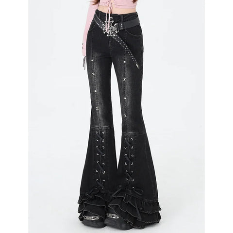 High-Waisted Black Grey Vintage Straight Jeans – Classic Loose Fit Wide-Leg Denim