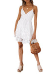 Lace Slip Spaghetti Strap Mini Dress with V-Neck – Elegant Bohemian Summer Style