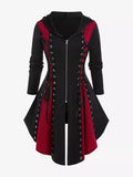 Gothic Hooded Lace Up Grommets Coat Long Sleeves Asymmetrical Zipper
