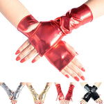 Short Fingerless Leather Gloves - Stylish Wrist-Length Nylon Gloves