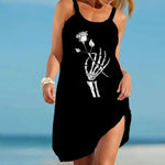 Vintage Skull Face Sleeveless Lace-Up Halter Mini Dress - Edgy and Effortless