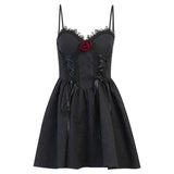 Gothic Rose Print Lace-Up A-Line Mini Dress