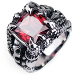 Unleash Your Inner Dragon with Gothic Blue Red Crystal Demon Dragon Claw Ring for Men