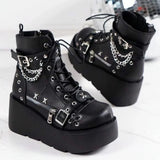 Punk Sweet Heart Platform Ankle Boots with Metal Decoration