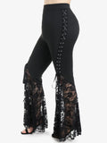 Gothic Flare Pants With Lace-Up High Waist Overlength Skinny