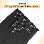 7-Piece Black Ombre Long Straight Hair Extensions - Heat-Resistant Clip-In Set