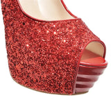 Peep Toe Sequined Platform High Heels with Thin Heels