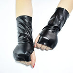 Short Fingerless Leather Gloves - Stylish Wrist-Length Nylon Gloves