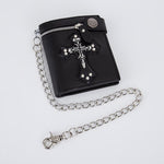 Cool PU Leather Punk Gothic Skull Cross Clutch Wallets With Chain - Alt Style Clothing