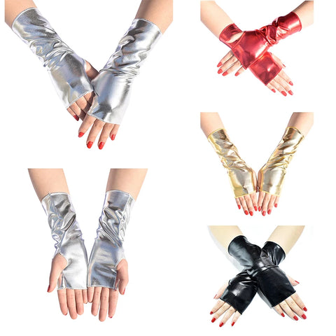 Short Fingerless Leather Gloves - Stylish Wrist-Length Nylon Gloves