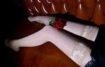 Oil Shiny Thigh High Stockings Floral Lace Top Silicone Hold Up