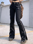 Black Gothic Denim Trousers for Women