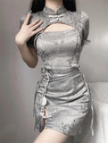 Vintage Chinese Style Cheongsam High Split Mini Dress