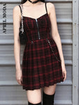 Gothic Plaid Bandage Dress with Zipper Detail