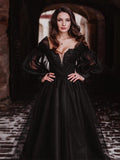 Puffy Long Sleeve Beaded Gothic Bridal Dress - Alt Style Clothing