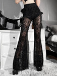 InsDoit Gothic Flare Pants - Sexy High-Waist See-Through Style - Alt Style Clothing