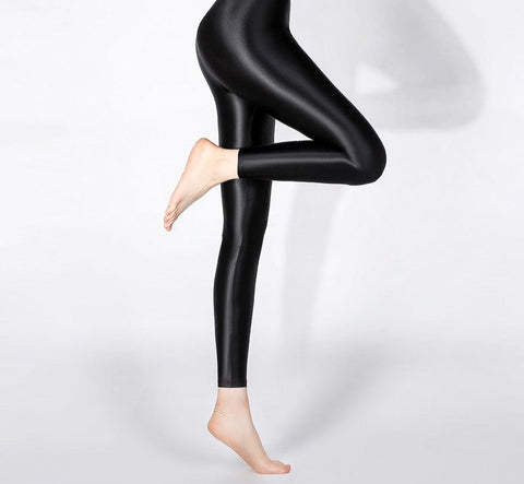Ankle-Length Sexy Satin Glossy Leggings with Glitter - Shiny Trousers and Stockings - Alt Style Clothing