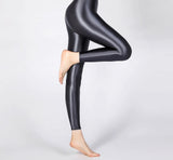 Ankle-Length Sexy Satin Glossy Leggings with Glitter - Shiny Trousers and Stockings
