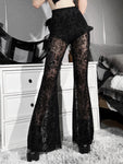 InsDoit Gothic Flare Pants - Sexy High-Waist See-Through Style