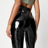 Shiny High-Waisted PVC Leather Straight-Leg Pants - Alt Style Clothing