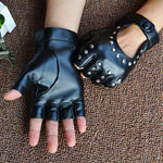 Black PU Leather Fingerless Punk Gloves - Alt Style Clothing