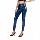 High-Waist Elastic PU Leather Leggings with Push-Up Effect - Black - Alt Style Clothing