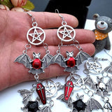 Add a Gothic Touch to Your Look with Bat Heart-shaped Skull Cross Coffin Pentagram Earrings - Alt Style Clothing