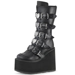GIGIFOX Gothic Motorcycle Boots Zip High Heel Punk Rivets Chunky Platform Mid-Calf Women Boots - Alt Style Clothing