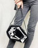 Black Pu Leather Shoulder Bag with Skull Coffin Casket Shaped Clutch with Chain Strap - Alt Style Clothing