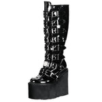 GIGIFOX Gothic Motorcycle Boots Zip High Heel Punk Rivets Chunky Platform Mid-Calf Women Boots - Alt Style Clothing